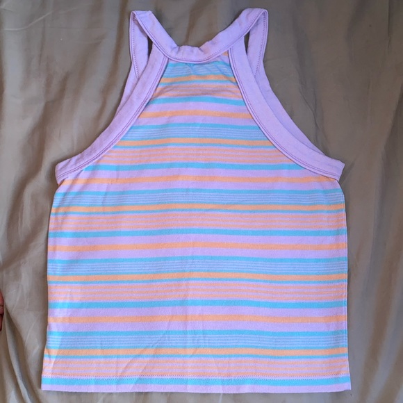 Retro Pastel Rainbow High-Neck Crop Top - Picture 4 of 5
